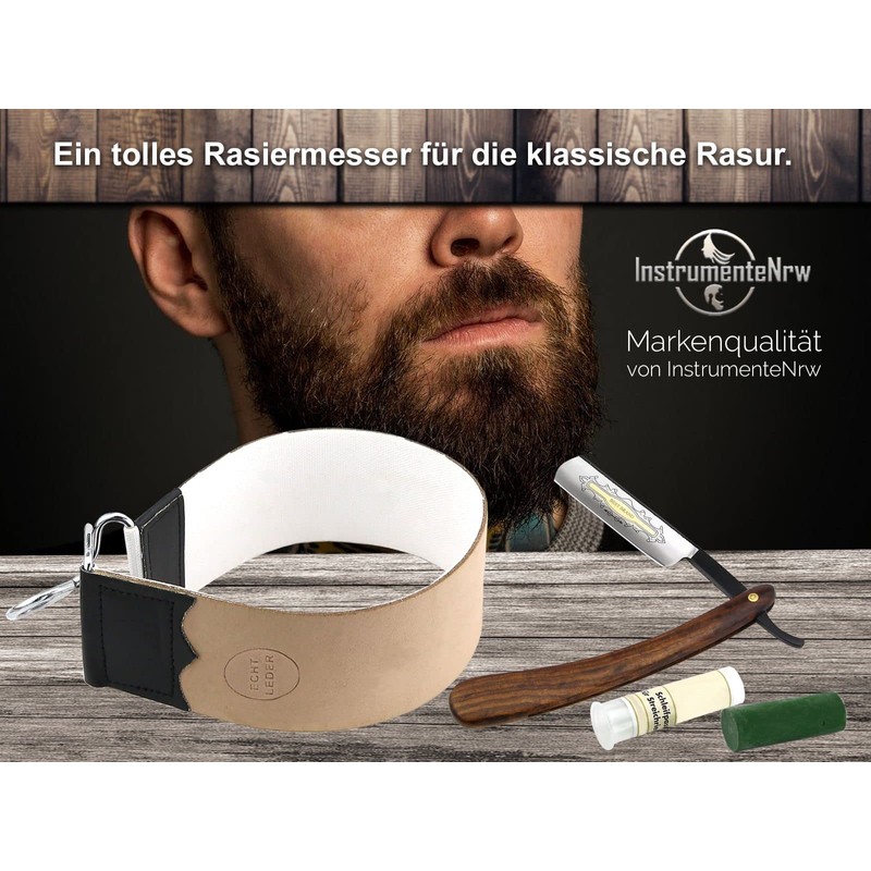 Men's Razor Set, Razor Set, Wooden Handle, Gold Etching, Black