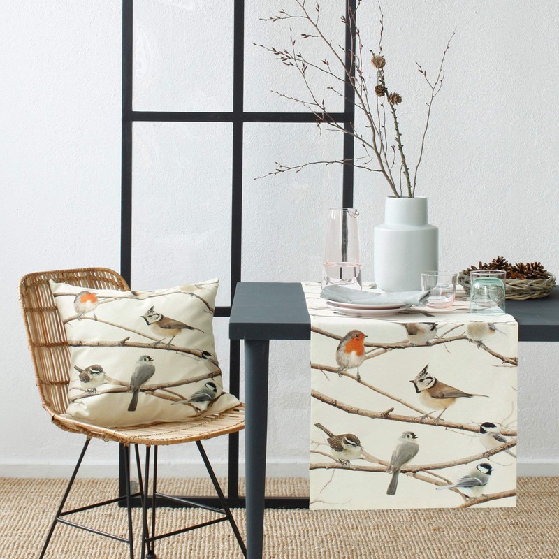 APELT Table Runner Winter World Cotton Birds Size 46 x