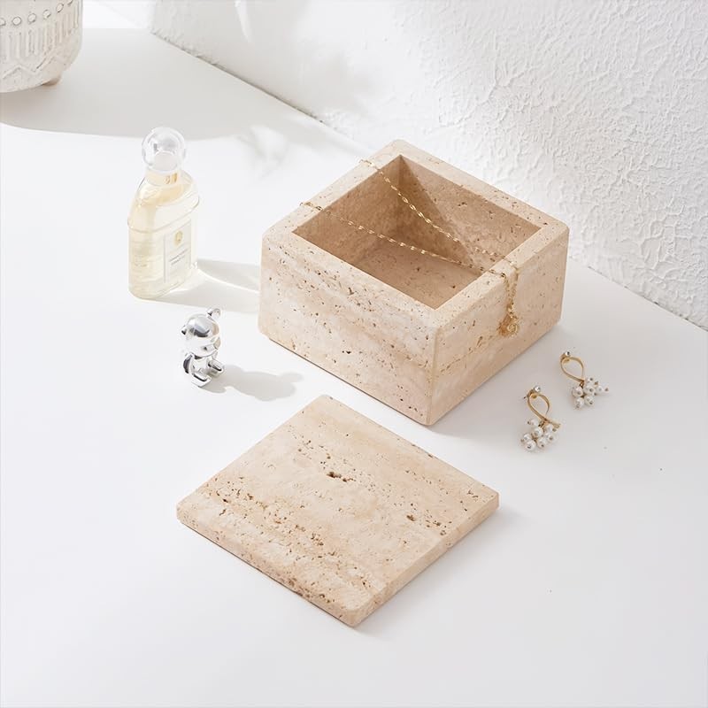 Artisanal Abode Natural Marble Storage Square Containers Cotton Swab Holder,