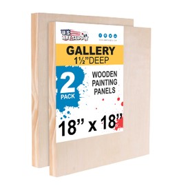 U.S. Art Supply 18" x 18" Birch Wood Paint Pouring Panel Boards, Gallery 1-1/2" Deep Cradle (Pack of 2) - Artist Depth Wooden Wall Canvases - Painting Mixed-Media Craft, Acrylic, Oil, Encaustic