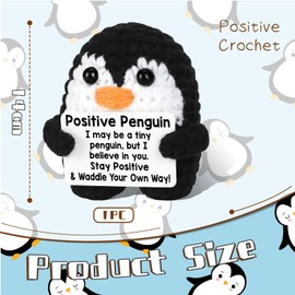 GlamRays Mini Positive Penguin Inspiration Gifts, Hand Knitted Crochet Animals, Cute Decoration, Emotional Encouragement, Laughing Gifts for Birthday, Penguin Support