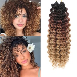 FANWYFYU 8Packs Curly Crochet Hair for Black Women 14 Inch GOGO Curl Deep Ocean Water Wave Crochet Hair Synthetic Bohemian Beach Curl Crochet Braids Braiding Hair （1B/30/27）