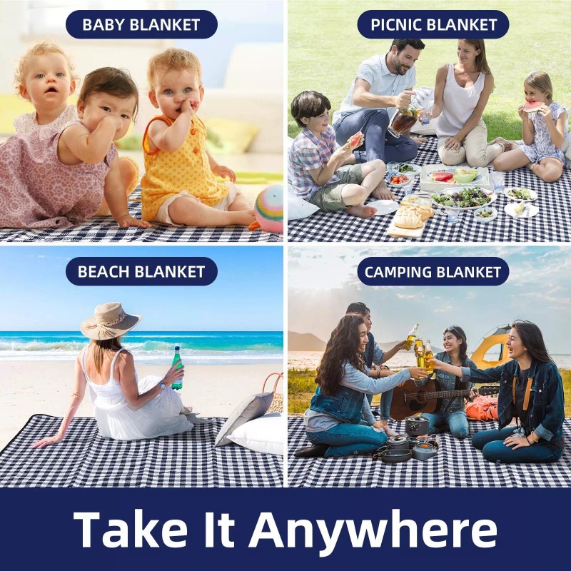 ZAZE Picnic Blankets Machine Washable, 80''x80'' Extra Large Waterproof Sandproof