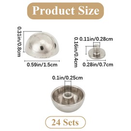 GORGECRAFT 1 Box 24 Sets 15x8mm Screw Back Rivets Hollow Round Head Leather Studs Spike Silver Tone Mushroom Shape Alloy Rivets for DIY Leather Crafts Bags Belt Clothes Shoes Purse Decorations