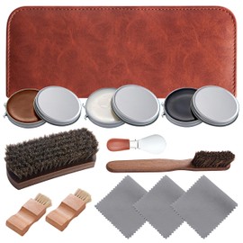 GQIRIL Shoe Polish Kit for Men - 12PCS Leather Shoe Shine Kit with Oil Brushes, Brown Black Neutral Polish, Cleaning Cloths, Bag, Leather Boot Care Cleaner Tools Birthday Gift For Him Husband Males
