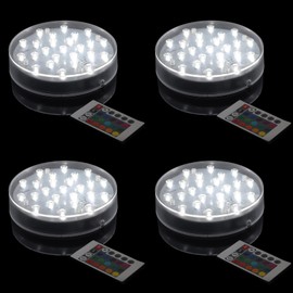 LARDUX Pack of 4 LED Lights Base with Remote - 6-inch Round Lights Display Stand for Effiel Tower Vase Crystal Glass Art LED Pedestal Base - Charging USB or Battery Powered