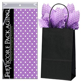 Flexicore Packaging Black Kraft Paper Gift Bags & Lilac Purple Gift Wrap Tissue Paper | Size: 5.25 Inch X 3.25 Inch X 8.25 Inch | Count: 50 Bags | Color: Lilac Purple Polka Dot