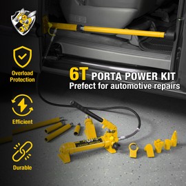 YELLOW JACKET 6 ton Porta Power Kit Hydraulic Ram Jack Pusher Puller Auto Body Frame Repair Tool with Blow Mold Carrying Storage Case for Car Repair,Truck,Farm