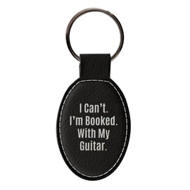 ThisWear Guitar Gifts for Men I Can't I'm Booked with My Guitar Leatherette Oval Keychain Key Tag Black