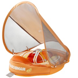 Mambobaby Baby Floats with Canopy, Non Inflatable Swimming Pool Float UPF 50+ Canopy No Flip Over Upgrade Tail Pool Float for Baby 3-24 Months Water Toys Summer Pool Toys for Boys Girls, Tangerine