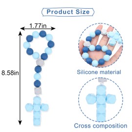 Baptism Silicone Rosary, God Bless Kids First Rosary,My First Rosary with A Cross, Christian Communion Party Decorations, Rosary, Silicone Ten-Year Rosary, First Rosary (Blue Silicone Rosary)
