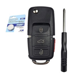 HQRP Volkswagen Folding Flip Key Fob Shell Remote Case Keyless Entry with 4 Buttons and CR2032 Battery - Compatible with Beetle / CC / EOS / GTI / Golf Mk4 / Jetta Mk5 / Passat, and Rabbit Models