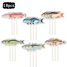 Gone Fishing Cupcake Toppers - 18pcs Fish Fry, Bass Fishing, Freshwater Pond & Salt Water Tournament Fishing Cupcake Picks - Fishing Birthday Party Decoration for Adults and Kids