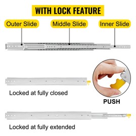 VEVOR Drawer Slides, 1 Pair 60inch Locking Drawer Slides, 500lbs Load Capacity, Side Mount Ball Bearing Drawer Glides, Long Full Extension Drawer Slide