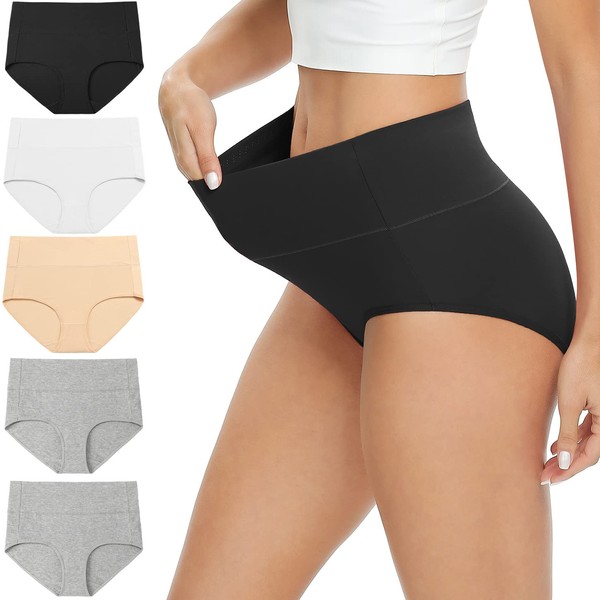 Altheanray Womens Underwear Cotton Briefs - High Waist Tummy Control