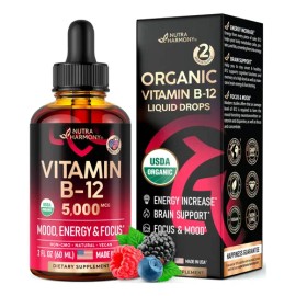 Vitamina B12 Sublingual Gotas Orgánica 5000 Mcg Vegano Sabor                                                                                          