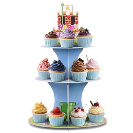 Foneso Cupcake Stand, Large 3-Tier Party Cupcake Holder Tray Dessert Tower for Kids Birthday Party Game Themed Party Favors Supplies Decoration
