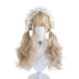 Sizuuenn Women's Lolita Long Hair Twin Tails Klim Gold Wig, Cute, Midsummer, Heat Resistant Wig, High Temperature Hair Yarn, Cosplay Wig, Dedicated Network, For Events, School Festivals, Cultural Festivals, Photography, Disguise