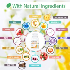 Quercetin 1,000mg, Vitamin C 1,000mg, Zinc 50mg, Vitamin D3 5,000iu, Selenium, Copper, Acerola, Ginger, Rutin, Bitter Orange, Rose Hips, Echinacea, Immune C Plus, 14 in 1 Immune C Plus (60 Count)