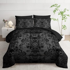 Tuzaovy Black Skull Comforter Set 7 Piece Queen Size Bed in A Bag,Goth Bedding for Room Decor,Soft Western Comforter Boho Hippie Bedding with Fitted Sheet,Flat Sheet, Pillowcases & Shams
