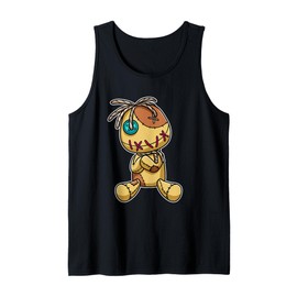 Cute Creepy Voodoo Doll Button Eye Stitch Plush Graphic Tank Top