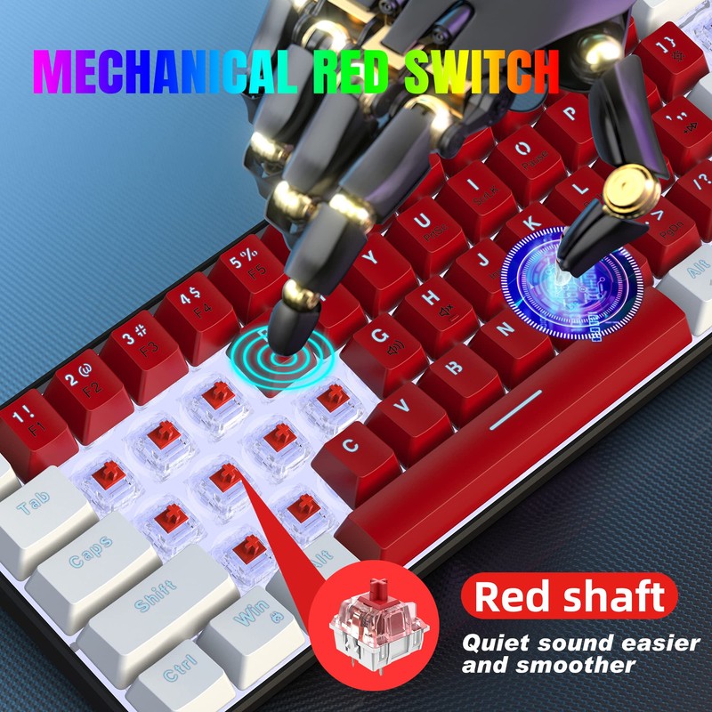 Snpurdiri Wired 60% Mechanical Gaming Keyboard, White LED Backlit Ultra-Compact