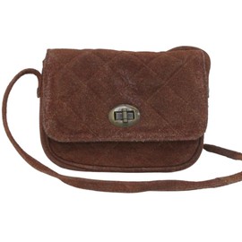 Luigi Leather Cross-Body Bag Unique Twist Lock, Cotton Interior, Zipper Pocket, Tan, Compact