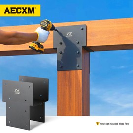 Aecxm Heavy Duty 8"x8"(Actual 7.5"x7.5") Post Corner Brackets Kit -Serial Post, Black Post Beam Connector Brackets with Drainage Holes, Stainless Steel Corner Post Caps Tie Bracket for Gazebo 1pack
