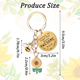 Sunflower Keychains, Gold Sunflower Bee Key Chain, Motivational Keyring, Round Pendant Inspirational Words Engraving Keychain, Friendship Keychain Gift For Bestie Women Friends