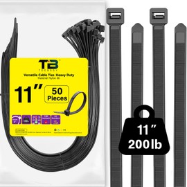 200 lbs Zip Ties Heavy Duty Cable Ties Long 11 Inch Black Cable Ties Plastic Ties Wraps Heavy Duty Zip Ties Wire Ties Large Long Cable Zip Ties Black 50Pcs Big UV Resistant Zip Ties for Outdoor
