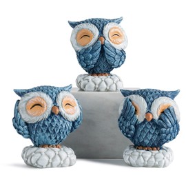 AWNR 3 Pcs Blue Owl Decor for Home Decor Accents, Owl Statue for Cute Shelf Decor Accents Living Room Bookshelf Decorations Owl Sculpture for Owl Lover Gifts