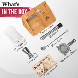 20 Oz Crystal Cocktail Mixing Glass Set With Bamboo Stand by Barillio | Seamless Mixing Pitcher for Stirred Cocktail with Thick Weighted Bottom