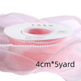 1 Roll 5Yards Pearl Edge Organza Chiffon Ribbon Pink 4cm Wide Sheer Organza Bouquet Ribbon for Gift Wrapping