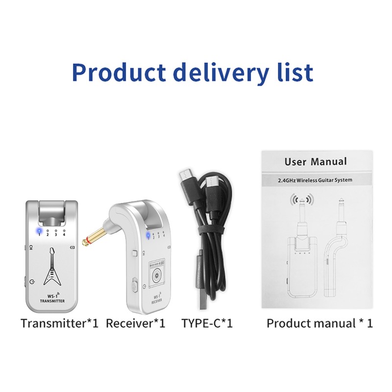 WS-1 2.4GHz Wireless Guitar System Rechargeable Audio Transmitter and Receiver