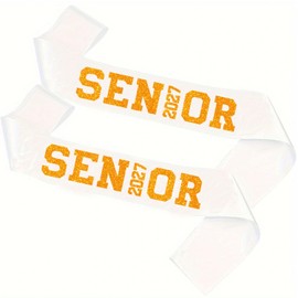 10Pcs White Senior 2027 Satin Sashes with Orange Glitter Letters- 2027 Graduation Celebrations Sashes - Senior Cheer Sash - Cheerleader Sash - Class Competition Sashes