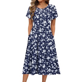 HOTOUCH Sun Dresses for Women 2025 Vacation Beach Sundress Aline Midi Length Floral Summer Dress Short Sleeve Aline Shift Dress Flowy Swing Sundress