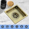 4-Inch Square Shower Drain, Brushed Gold Floor Drain with Flange,