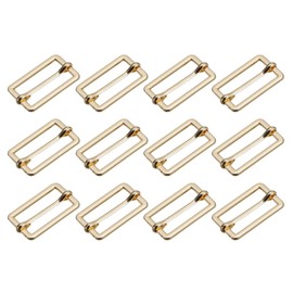 sourcing map Pack of 12 Sliding Buckles 25 x 13.5 x 2 mm Metal Rectangle Adjuster Triglides Sliding Buckles Roller Pin Buckles Belt Adjuster for Belt Bags DIY Accessories, Golden Colour, Gold Tone