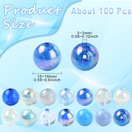 Stiesy 100 Pcs Sea Blue Color Theme Acrylic Beads Sets Bubblegum 15mm Round Spacer Beads Bulk for Ocean Party Theme Craft Projects DIY Jewelry Making