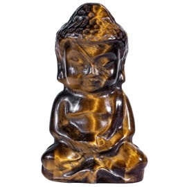 KYEGYWO 5 cm Tiger's Eye Hand Carved Crystal Baby Buddha Figure, Stone Lucky Buddha Statues Buddhist Decor Healing Stone Talisman Fengshui Sculpture Ornament for Reiki Healing and Meditation