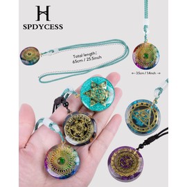 SPDYCESS Round Natural Crystals Chain Healing Orgonite Chakra Pendant Necklace with Hexagonal Star Reiki Jewellery for Men Women Gemstones