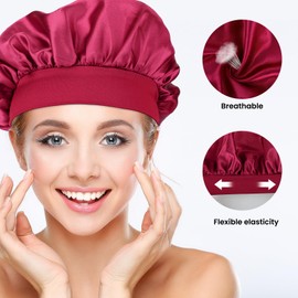 Silk Bonnet Silk Bonnet for Sleeping, Pack of 2 Satin Hair Caps, Silk Hair Wrap, Sleeping Caps for Women and Girls (Black, Red)