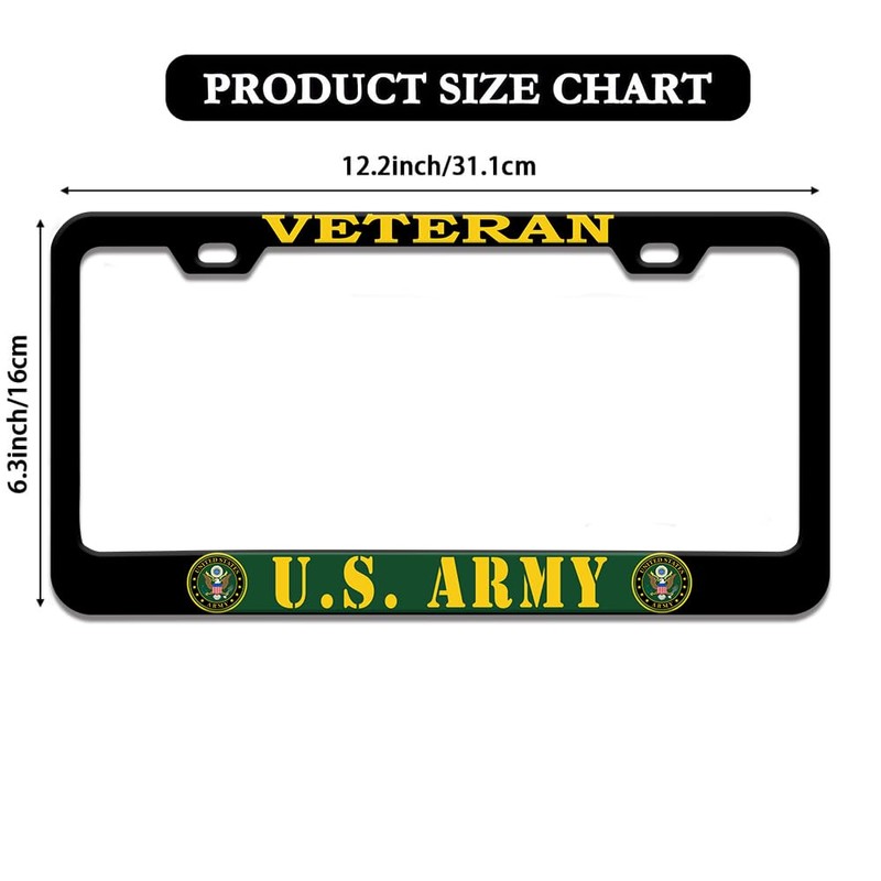2 Pcs License Plate Frame for U.S. Army Veteran Black