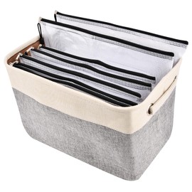 NINEFOX Board Game Storage, Board Game Organizer, with 10 Pcs Zipper Bags and 20 Sheets Writable Stickers, Suitable for Puzzle Storage, Toys, Document (1 Pack-Grey)