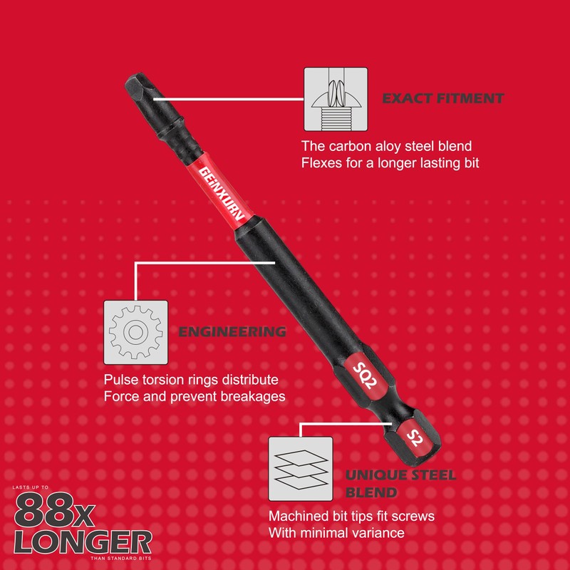 GEINXURN Impact Tough 3Inches #2 Square Insert Driver Bits,30Pack Magnetic