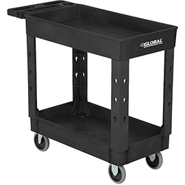 Industrial Service & Utility Cart, Plastic 2 Shelf Tray, 38â x 17-1/2â, 5" Rubber Casters (Black)