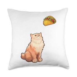 Persian Cat Staring At Taco, Funny Persian Cat Throw Pillow