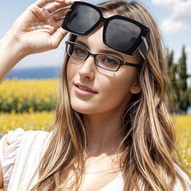 LVIOE Polarised Over Sunglasses Women's UV400 Protection, Fashionable Oversized Square Frame, Shade for Driving, Riding and Outdoor Activities, A04-Black/Grey