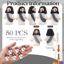 Sumind 50 Pcs Jesus Toys Original Design Mini Rubber Little Jesus Figurine to Hide and Seek Religious Party Favors Sunday School Craft Baptism Gifts for Easter Egg Stuffers (Grey)