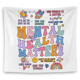 QGFM Mental Health Tapestry, Mental Health Matters Preppy Tapestry Wall Hanging for Classroom School Counseling Office Therapy Office Decor, Mental Health Wall Decor, 50x60 Inches
